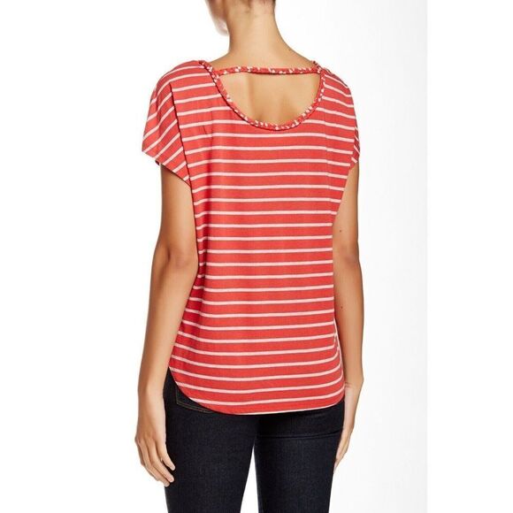 Two Vince Camuto T-Shirt Orange & Gray Striped Short Sleeve Knit Top Siz… - Picture 2 of 10